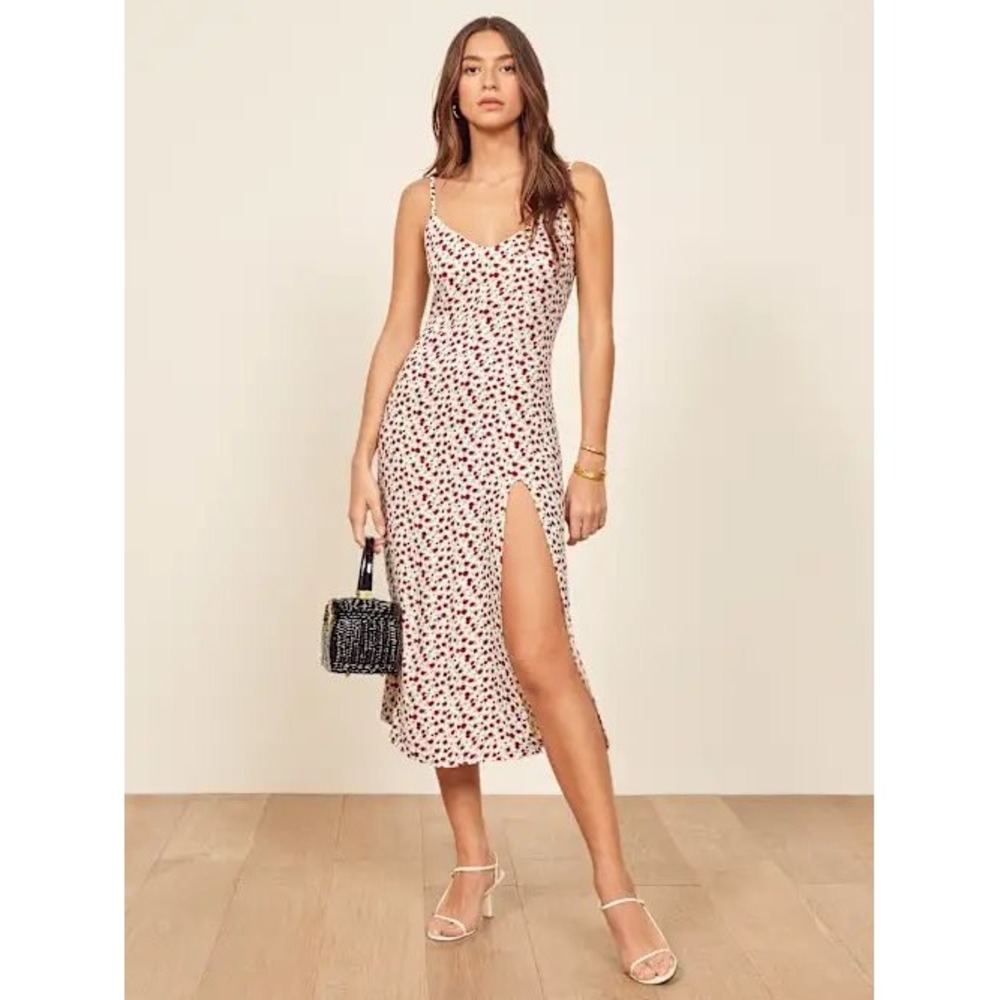 Reformation crimini  Midi Dress Women Small Cream Red Floral Side Slit